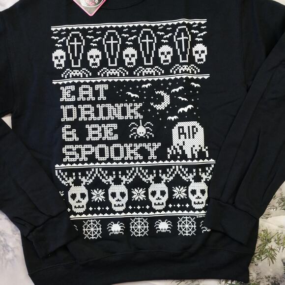 NWT Christmas Goth Sweatshirt Eat Drink and Be Spooky size Small - Picture 2 of 10